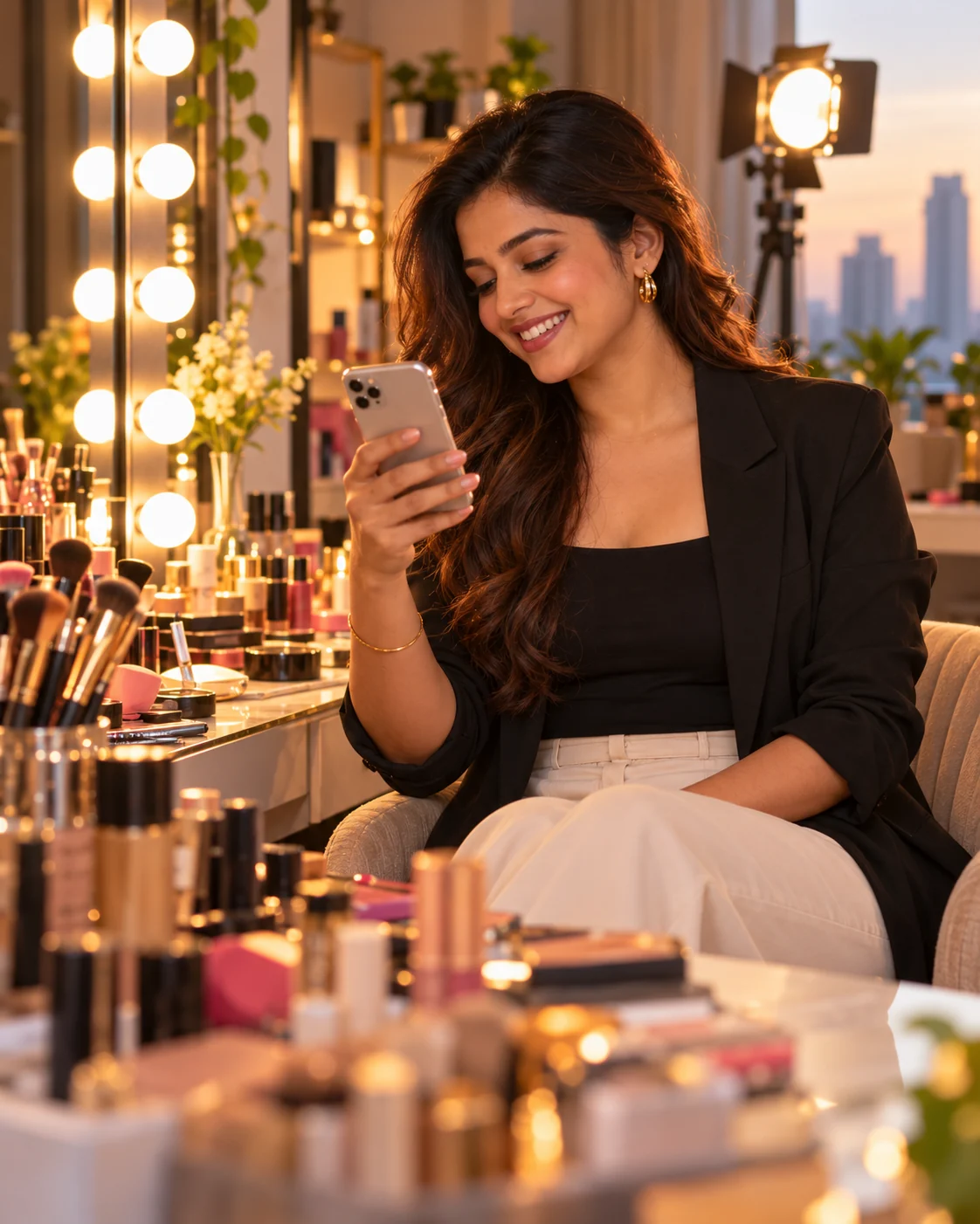 A makeup artist in her studio