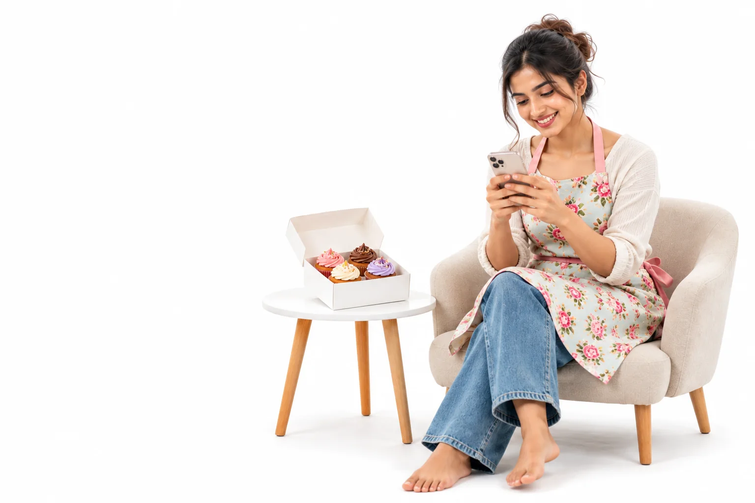 A home baker checking orders on her phone