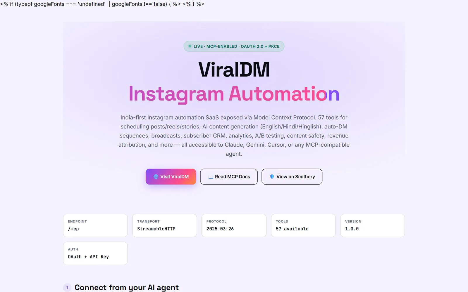The mcp.viraldm.app page