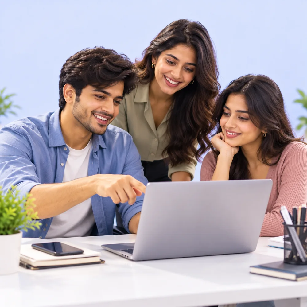 A small team around a laptop