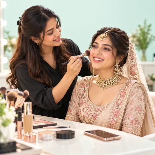A makeup artist getting a bride ready