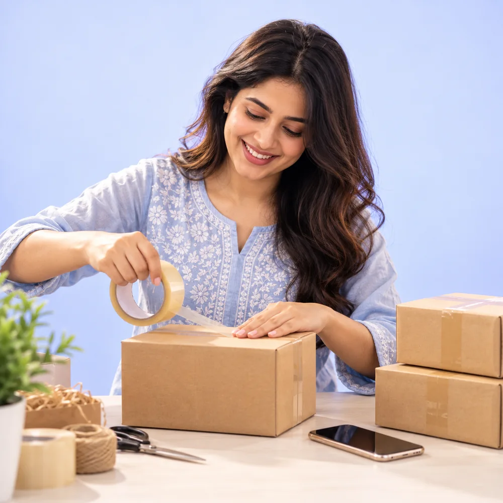 Parcels being packed next to a phone